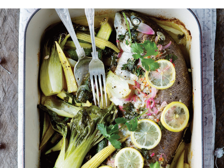 Fish en Papillote Steamed with Mediterranean Vegetables