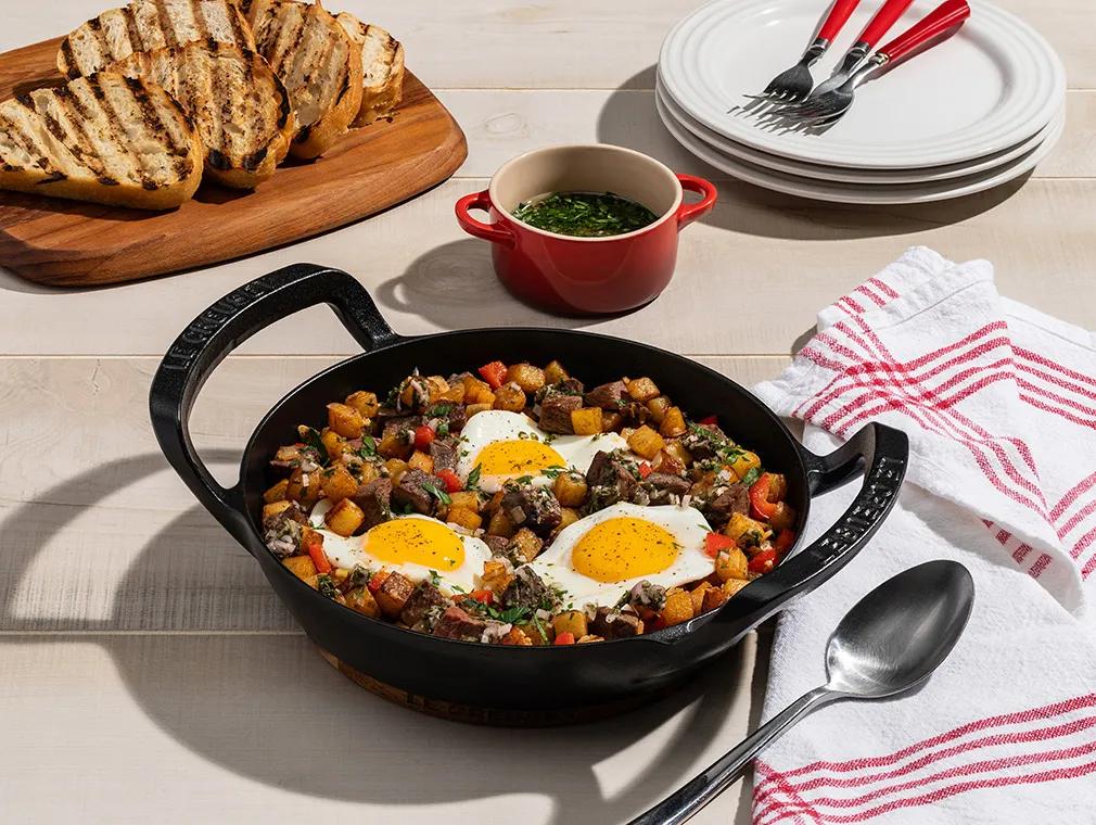 Steak and Potato Breakfast Hash with Eggs